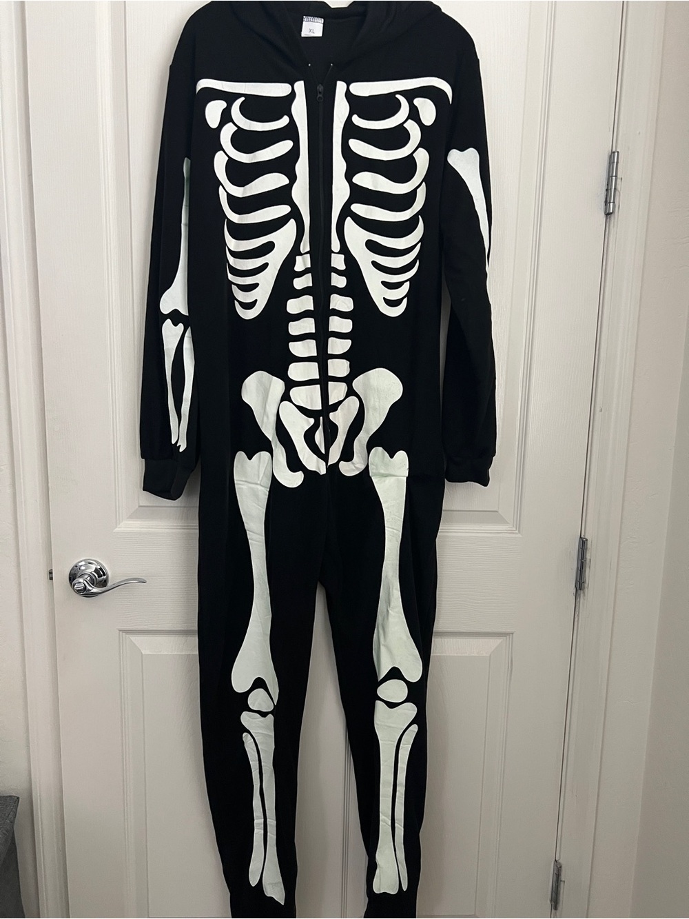 Adult glow in the dark Black Skeleton One-Piece Costume Hoodie size XL